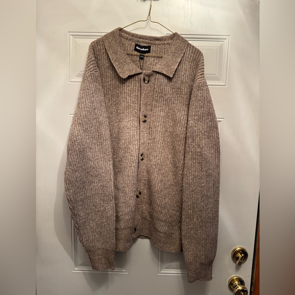 Threadbare NTW Collar Cardigan Tan Mens Size XL